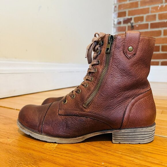 TaraM Womens Size 8 M Brown Leather Zip Laces Ankle Fashion Boots Bootie - Picture 7 of 16